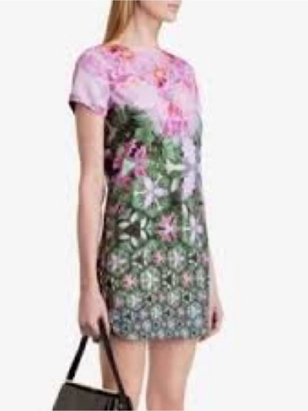 Ted Baker Floral Short Sleeve Shift Mini Eoessa Dress Size XS 0 Pink Green EUC